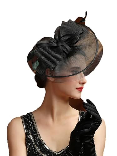 Chapeau fascinateur rétro en maille et plumes pour cocktail et mariage