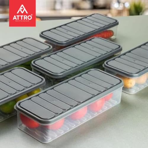 Image of ATTRO Stack & Store Airtight Plastic Storage Containers for Kitchen, Pantry & Fridge, 1200ml Food Storage Jars for Pulses, Cereals & Dry Foods- Set of 6