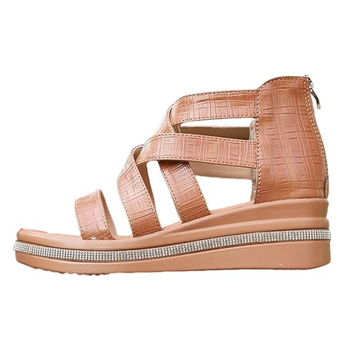 Sandalias de cuña para mujer, color negro, sandalias romanas, sandalias de playa, zapatos abiertos, sandalias planas de pescado, sandalias de verano, sandalias cruzadas para mujer, sandalias de suela