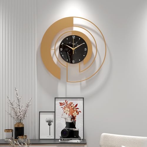 TULFO 45,7 cm moderne große Wanduhr lautlos tickfrei batteriebetriebene Metall kreative Uhren dekorative Wanduhr für Wohnzimmer, Schlafzimmer und Küche (Gold)