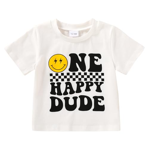 YOUNGER TREE Baby Boy Clothes 1 Year Old Clothes First Birthday Outfit Boy Short Sleeve T-Shirt Infant Summer Outfits(One Happy Dude 12-18 Months)