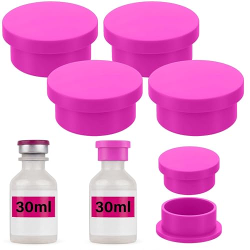 Thyle 4 Pcak Vial Caps for 30ml Bac Water Protective Silicone Peptide Caps Adapter Lids Cover Reusable Specifically for Bac Water Vials Storage Easy to Clean Leakproof Dust Resistant Only Cap