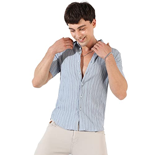 Image of CAHOOT Men's Button Up Shirt for Casual Wear | Regular Fit | Poly Lycra Shirt Crafted with Short Sleeve & Enhanced Stretch Comfort Fit for Everyday Wear