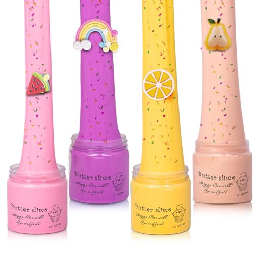 9 Pack Butter Slime Kits for Girls and Boys，with Rainbow,Stitch,Lemon,Pear,Ice Cream,Mint Leaf,Watermelon,Lollipop Candy Charms,Glossy Scented Slimes
