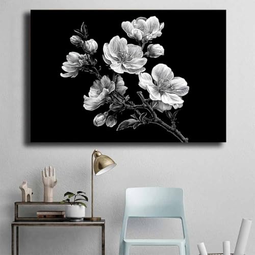 Fleurs de cerisier noir et blanc affiche deco mural pour salon apaisant
