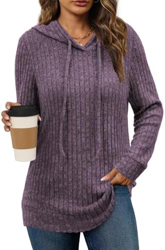 Lylinan Womens Soft Ribbed Knit Hoodie Sweaters Long Sleeve Pullo...
