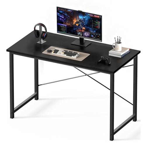 OLIXIS 47 Inch Computer Office Desk for Small Spaces, Writing Gaming Work Desk Modern Kids Study Table with Storage Bag & Headphone Hook Home Bedroom, Black