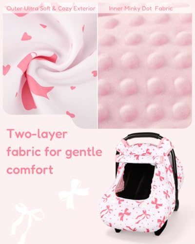 SWESEN Baby Car Seat Cover, Protective Seat Covering for Infants, Fit Baby Stroller, Dual-Layer Protection, Pink Bow — view 3