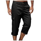 Men's Capri Long Elastic Cargo Pants Below Knee 3/4 Cotton Cargo Straight Leg Casual Shorts with Multi-Pockets 2026, Black, Medium