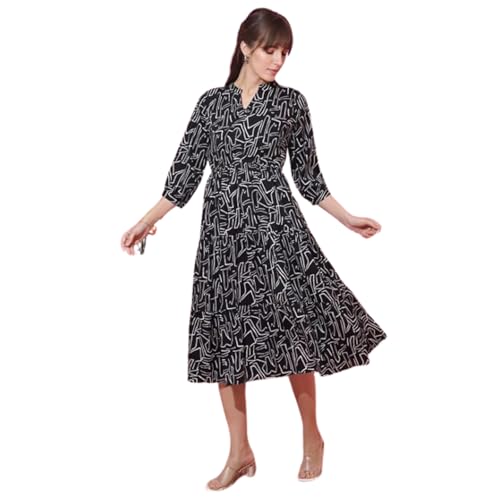 Image of Sheetal Associates Women's Casual 3 /4 Sleeve Crepe Fit and Flare Dress| Comfortable Relaxed Fit Summer Party Dress