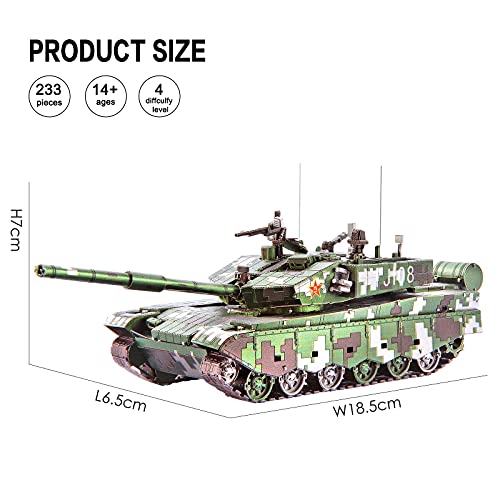 Piececool 3D Metal Puzzles Tank Model Kits, 99A Main Battle Tank Military Model Kit, Diy Vehicle Car Models Building Blocks Kit, Handcraft Toys For Adults Christmas Birthday Gifts, 233Pcs #TOP4