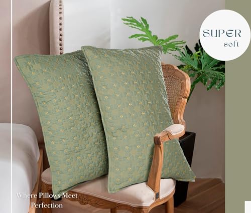 Image of SANMARINO Solid 100% Cotton Multi-Needle Quilted Ultrasonic Bedcover Set - 280 TC, Soft & Lightweight, King Size /Double (90x100 in /228X254 cm), Coverlet with 2 Pillow Cases, Color-Green