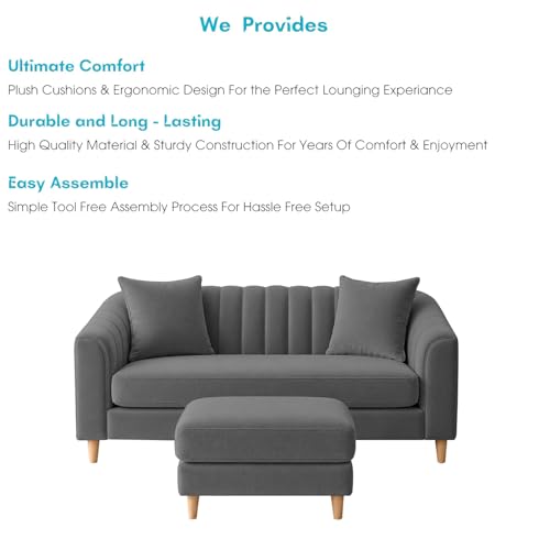 Image of Doraldo 2 Seater Sofa Set with Ottoman for Living Room (Dark Grey) Premium Fabric Sofa
