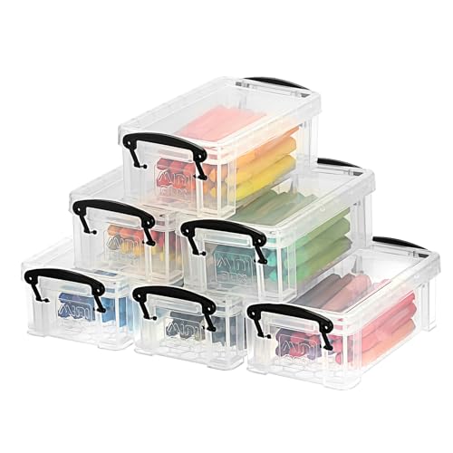 Image of 6 PCS Clear Plastic Crayon Boxes with Snap Lids, Small Crayon Storage Box Stackable Crayon Container Box Multipurpose Mini Storage Container for Crayons, Chalks, Paper Clips and More