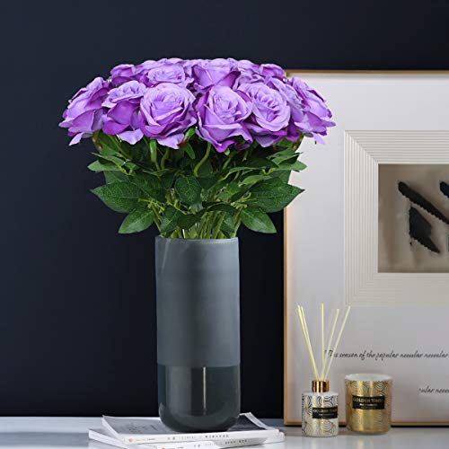 Luyue Artificial Silk Rose Flower Bouquet Wedding Party Home Decor, Pack Of 10-Light Purple #TOP4
