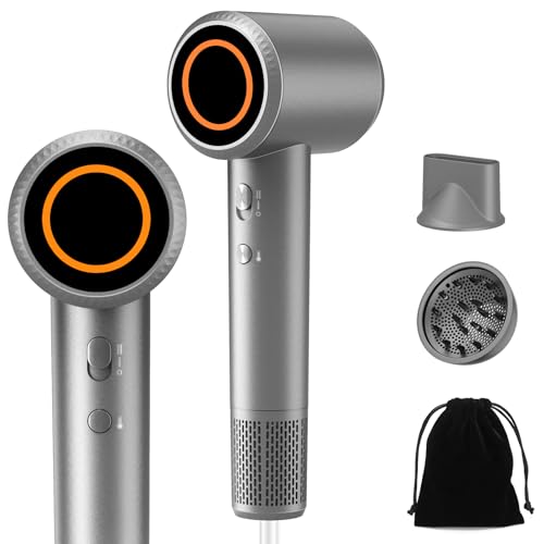 2025 Haartrockner, 3Min Schnelltrocknung|180.000 U/min Hochgeschwindigkeits Ionen Föhn,300 Million Negativ Ionen Fön, Geräuscharmer Haarföhn Thermocontrol, Reisefön mit Magnetische Diffusorr Düse-Grau