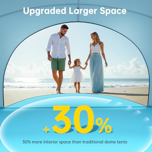 Image of Raynesys Beach Tent Sun Shelter, Beach Shade Tent with UPF50+ UV Protection, Sun Shelter for 1-3 Person, Beaches Shade with 2 Zippered Doors, Portable Tents for Camping Fishing, Light Blue