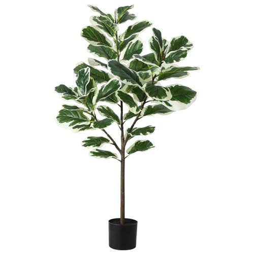 GlowSol Faux Fiddle Leaf Fig Tree, 4.3 Ft Artificial Ficus Lyrata Plant with 46 Fiddle Leaves, Potted Tall Fake Plants for Indoor Outdoor Home Office Living Room Decor Housewarming Gift