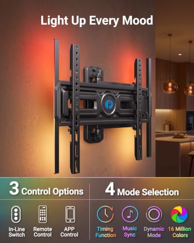 Image of Pipishell Full Motion TV Wall Mount with LED Lights for 32-65 Inch TVs