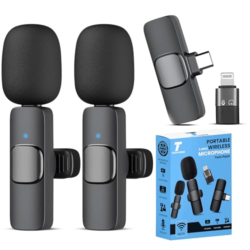 2 x Wireless Microphones For Iphone, Android, Ipad Wireless Mic With Noise Redcution & Crystal Clear Sound | Clip on Microphone Perfect For Video Recording, Vlogging, Youtube, Tik Tok