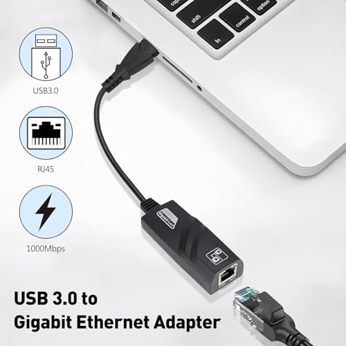 Image of USB to Ethernet Adapter USB 3.0 - Gigabit LAN Network Adapter 10 /100 /1000 Mbps - Compatible with Windows, macOS, MacBook, Surface Pro, Laptop, PC & More Devices