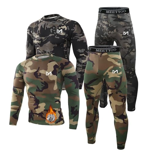 MEETYOO Thermal Underwear for Men,Men's Base Layer,2 Sets Long Johns Lined with Hunting Gear