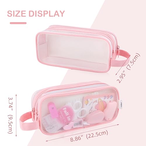 Image of Oyachic Clear Pencil Case,Grid Mesh Pencil Pouch,Pencil Bags with Double Zipper,Transparent Pencil Box for Aduts, Pink