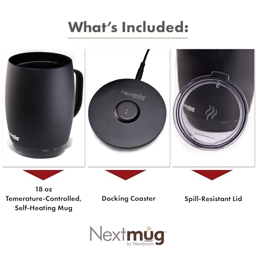 Nextmug Plus - Temperature-Controlled, Self-Heating Coffee Mug (Black - 18 oz.)