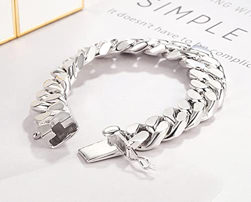 Meilanduo 925 Sterling Silver Miami Cuban Link Chain Bracelet, 6Mm/8Mm/10Mm/12Mm/13.5Mm Thick Big Link Curb Cuban Bracelet Men Boys Women 7" 7.5" 8" 8.5" 9" 9.5" 10" (13.5Mm, 7.5") #TOP2