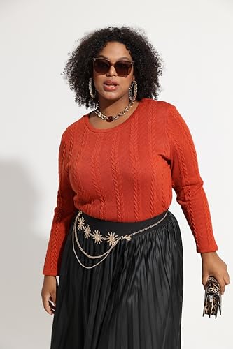 Image of CARCOS Womens Plus Size Tops Basic Fall Cable Knit Sweaters Long Sleeve Shirts Crewneck Lightweight Tunic Tops XL-5XL