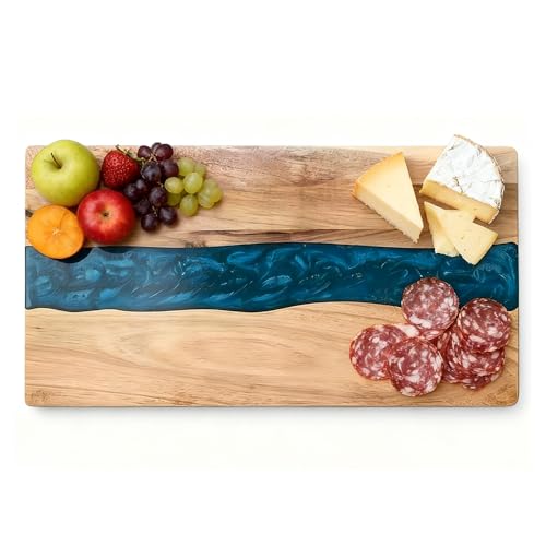 Tabla de cortar rectangular de madera y resina 43x23 cm miniatura 1