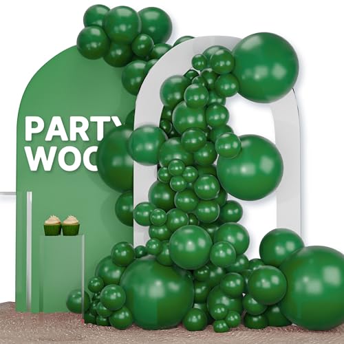 PartyWoo Dark Green Balloons 120pcs Different Sizes of 18 12 10 5 Inch Emerald Hunter Forest Green Balloon Arch Kit for Birthday Christmas Graduation Dinosaur Jungle Theme Party Decorations Green-Y56