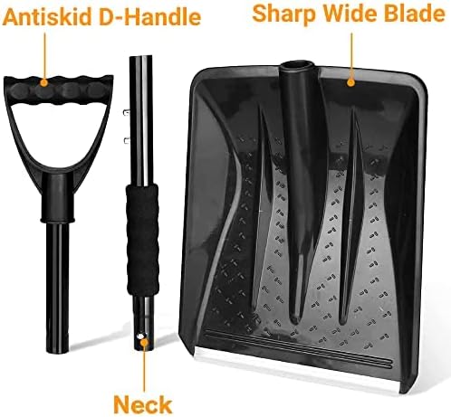 review Snow Shovel for Car Driveway - 3 in 1 Survival Shovel with Aluminum Handle and Wide Ice Scrape, Lightweight Sport Utility Detachable Shovel for Snow Removal, Travel, Suitable for Parent-Child