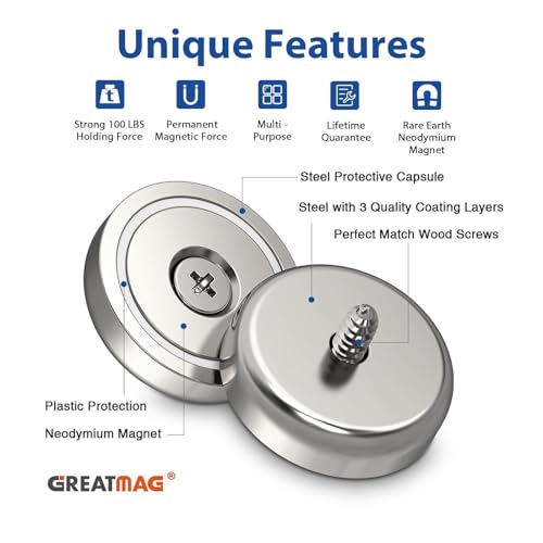 Neodymium Round Base Cup Magnets with Heavy Duty Countersunk Hole, 110 lbs Strong Rare Earth Magnets with Screws for Refrigerator, Office, DIY, Craft, 1.26 Inch x 0.2 inch, Pack of 10