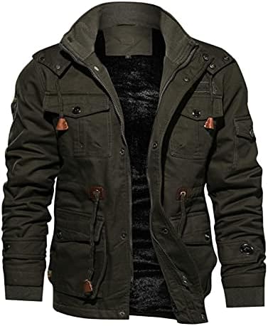 PAIDAXING Heren Fleece WInter Jassen Plus Size Dikke Warme Jas Werkkleding Mode Turndown Kraag Lange Mouw Rits Jassen met Muti Zakken Gewatteerde Outdoor Bovenkleding Winddichte Overjas, Kaki, XXL