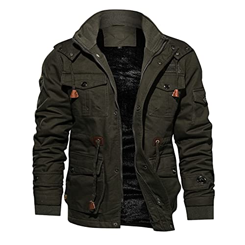 Mejores precios y opiniones de Chaqueta corta fiesta favoritos de las personas. 34 HOSTINGG - Chaqueta de invierno para hombre con múltiples bolsillos con cremallera frontal, forro polar, chaqueta militar 3H, gabardina 3H, Verde, Large