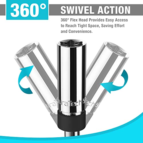 Duratech 5Pc Magnetic Swivel Spark Plug Socket Set-Includes 5/8-Inch, 9/16-Inch, 14Mm Sockets & 3/8-Inch Drive With 6-Point And 12-Point, Magnetic Core, Cr-V Steel #TOP3