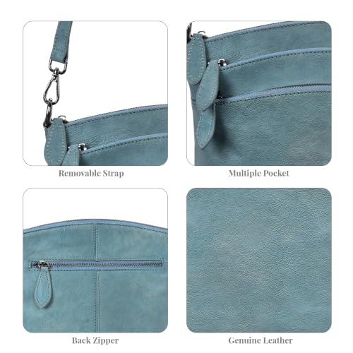 Image of HESHE Leather Crossbody Bags for Women Vintage Shoulder Handbag for Travel | Multi Pockets,Adjustable Straps,Retro Cross body Bag Designer Medium Handbag Ladies Casual Hobo Satchel Purse for Daily Use