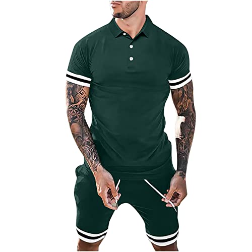 Men's Polo Shirt and Shorts Set 2 Piece Outfits Fashion Summer Tracksuits Short Sleeve Lapel Collar Casual Polo Shorts Suit