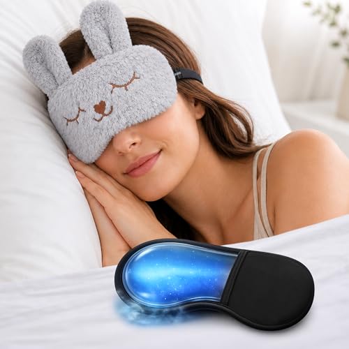 Image of Jenna Eye Mask for Sleeping with Adjustable Strap Super Soft Sleeping Mask Blind Fold for Comfortable Sleep Travelling Sleep Mask Pad for Girls Sleeping (Bunny-Grey-Gel)