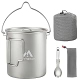 THTYBROS Titanium 750ml Pot with Titanium Spork, Ourdoor Solo Camping Mug, Hanging Cup Spork Kits