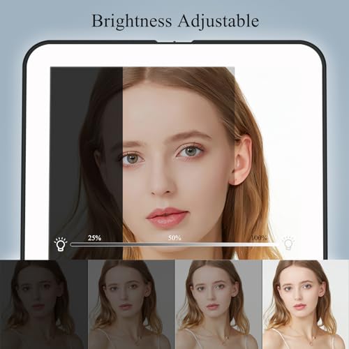 Image of FUNTOUCH Rechargeable Travel Makeup Mirror with 72 Led Lights, Portable Lighted Beauty Mirror, 3 Color Lighting, Dimmable Touch Screen, Tabletop LED Folding Cosmetic Vanity Mirror