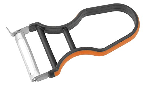 Fackelmann Soft Pelador Verduras y Frutas, Pelador de Cocina, Pelador de Patatas, Pelador Manual, Cuchilla acero inoxidable con mango de elastómero gris y polipropileno naranja,12x6cm, 1 ud.