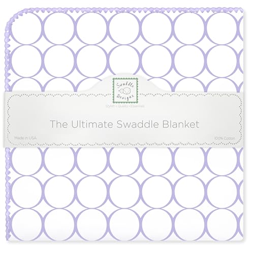 Image of SwaddleDesigns Large Receiving Blanket, Ultimate Swaddle for Baby Boys, Girls, Softest US Cotton Flannel, Best Shower Gift, Made in USA, Lavender Mod Circles (Mom's Choice Award Winner)