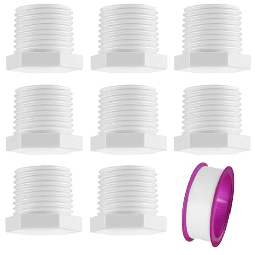 Image of Water Heater Drain Plug with Tape 1 /2 Inch for RV Camper and Atwood Water Heaters 11630 91857 White Plastic 8 Pcs
