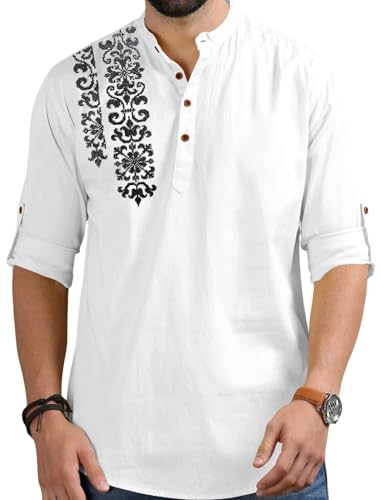 Image of FINIVO FASHION Men's Regular Fit Cotton Blend Kurta Shirt | Full Sleeve Ethnic Shirt with Mandarin Collar and Button Placket | Casual Kurta for Daily and Traditional Use
