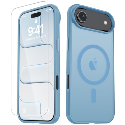Image of YENAPOON for iPhone Air Case, Matte Magnetic Phone Cover [with 1 Screen Protector] [Support for MagSafe] [Shockproof Military Grade Protection] Translucent Frosted Back, Lavender Purple
