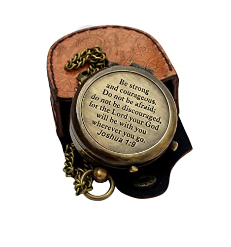 MAH Engraved Compass for Confirmation Gifts, Baptism Gifts, Best Easter, Christian Gifts for Men, Catholic Gifts, Birthday Gifts, Graduation Gifts. (Be Strong and Courageous)