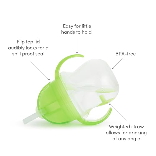 Image of Munchkin Sippy Cup for Toddlers, Weighted Straw | Spill Proof | Transition Handles | 6+ Months | 2 Pack