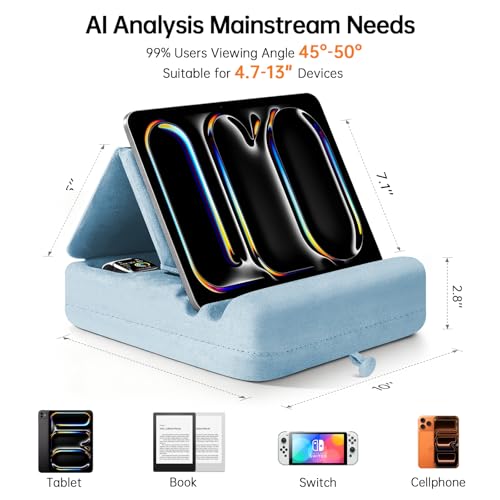 Image of Tablet Pillow Stand with Storage, Foldable iPad Holder for Lep, Bed, Sofa, and Desk - Soft Pad Dock with Pocket and Stylus Mount Compatible with 4-13 inch iPad Pro /Air /Mini, Galaxy Tab, Kindle